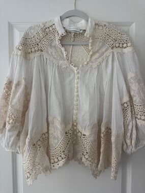 Zimmermann Cream Crochet Lace Blouse
